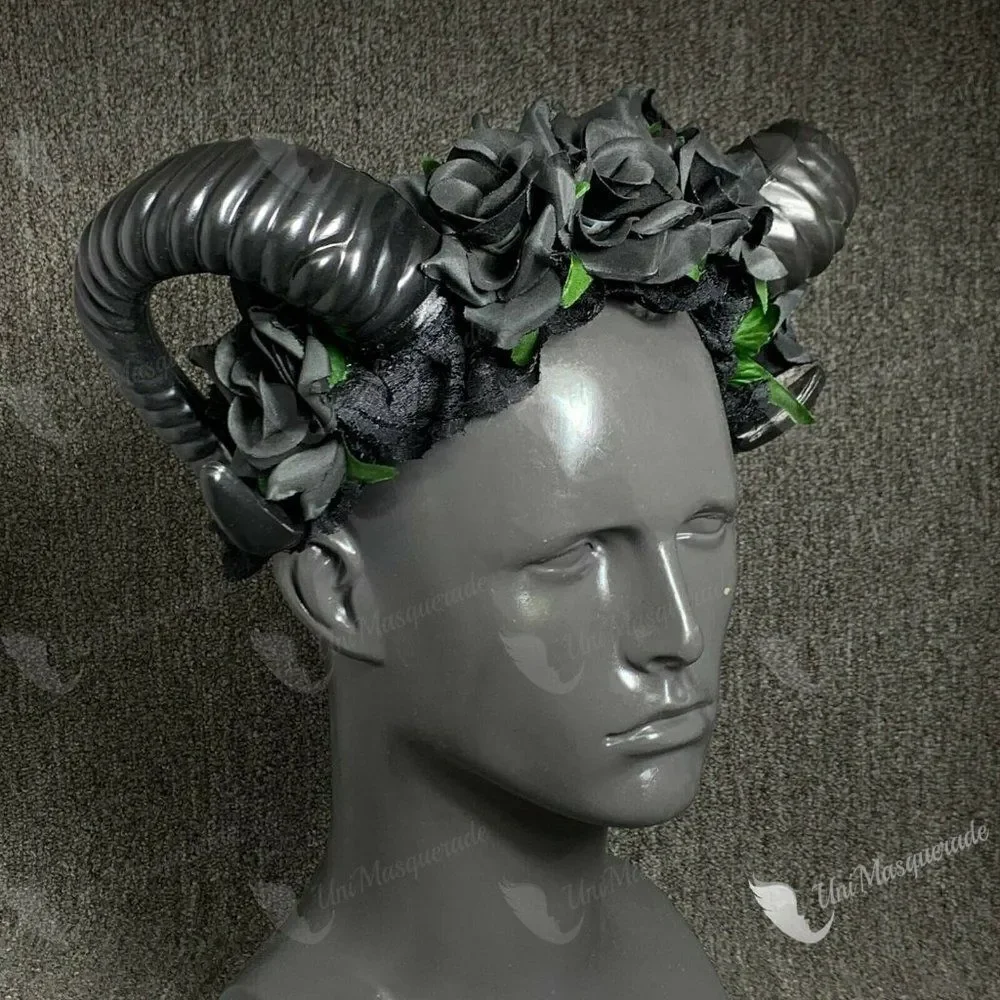 Restyle Sheep Horn Flower Headband Gothic Beauty Horror Horns Halloween Rose